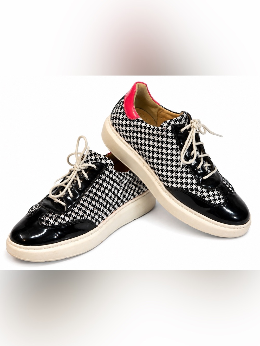 Embassy London Women’s 38 Houndstooth Patent Leather Platform Sneakers Black